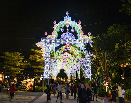 Lighting display at Christmas Wonderland Festival, Gardens by the Bay, Singapore.