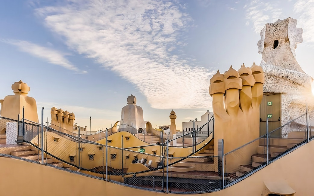 Rooftop chimneys of La Pedrera in Barcelona during Fast Track Guided Tour.