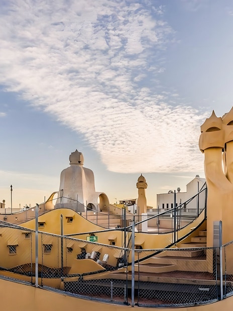 Rooftop chimneys of La Pedrera in Barcelona during Fast Track Guided Tour.