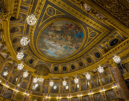 Royal Opera Versailles ceiling with intricate artistic decorations