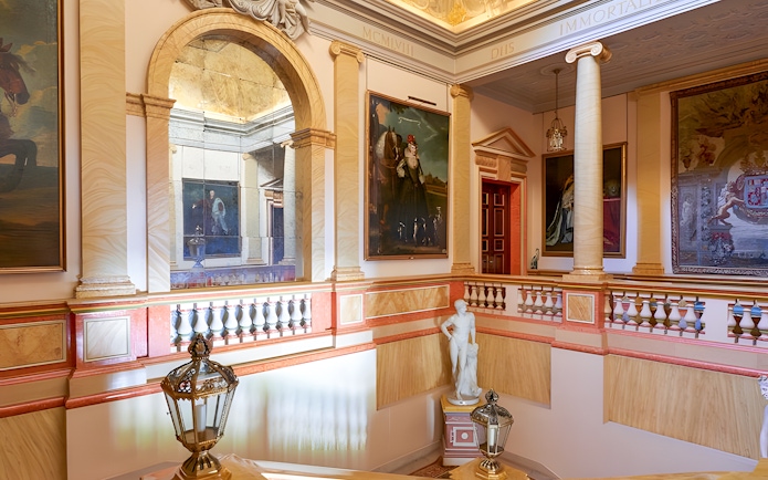 Staircase with classical artwork and statues, Liria Palace.