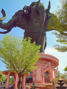 Erawan Museum's three-headed elephant statue in Samut Prakan, Thailand.