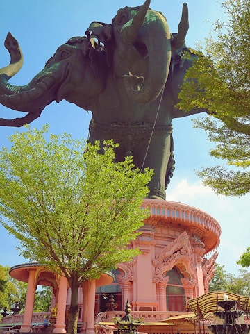 Erawan Museum's three-headed elephant statue in Samut Prakan, Thailand.