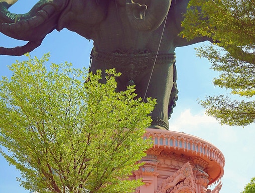 Erawan Museum's three-headed elephant statue in Samut Prakan, Thailand.