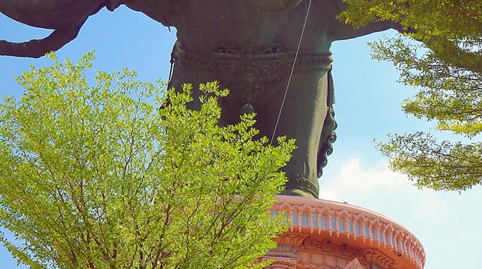 Erawan Museum's three-headed elephant statue in Samut Prakan, Thailand.
