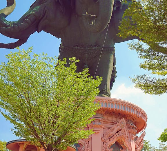 Erawan Museum's three-headed elephant statue in Samut Prakan, Thailand.