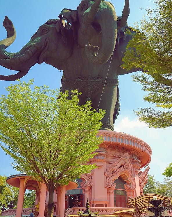 Erawan Museum's three-headed elephant statue in Samut Prakan, Thailand.