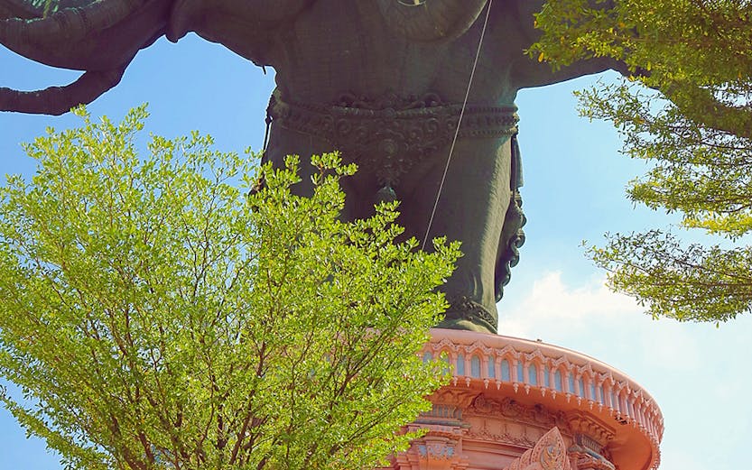 Erawan Museum's three-headed elephant statue in Samut Prakan, Thailand.