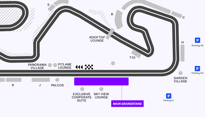 F1 Barcelona 2025 Circuit Map for MB Main Grandstand