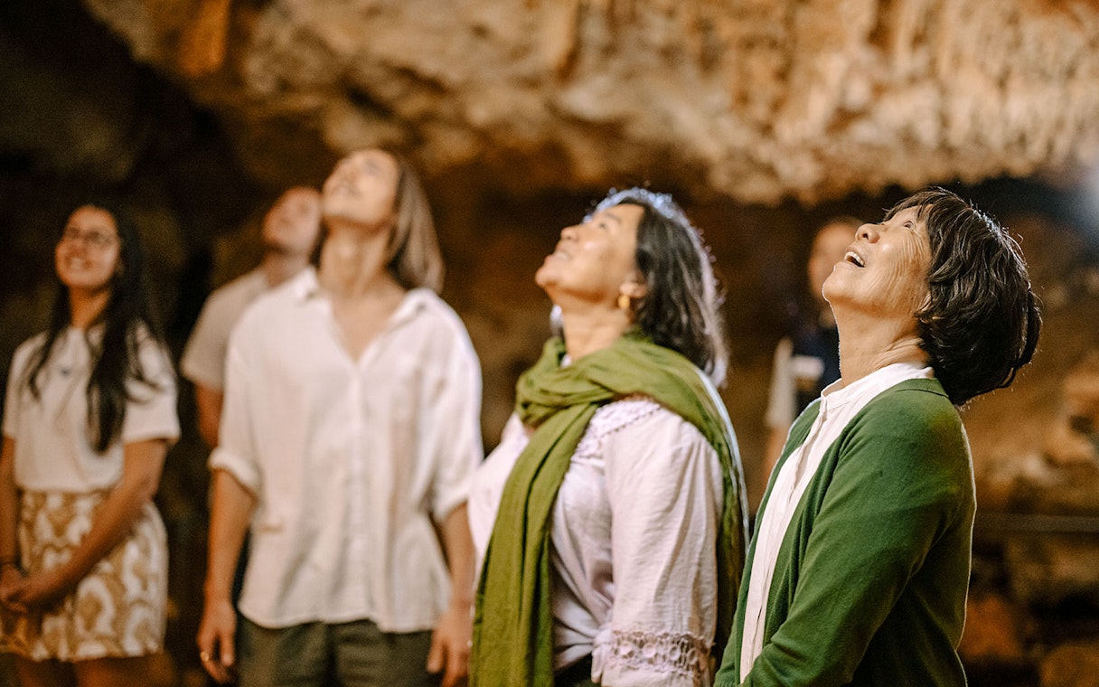 Visitors exploring Jewel Cave in Margaret River during a guided tour.