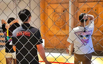 Participants axe throwing at Axe Factor in Sentosa.