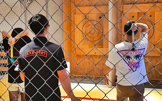 Participants axe throwing at Axe Factor in Sentosa.