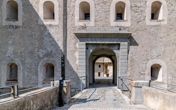 Entrance of the Fortress of Bard during a guided tour with lunch.