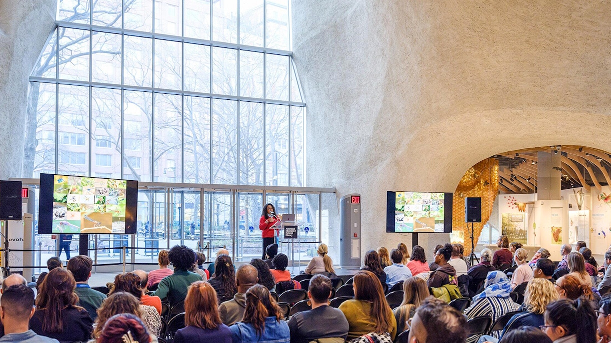 Crowd gathered for Educator's Evening event at the Amercian Museum of Natural History