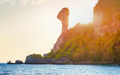 Rock formation resembling a chicken head on Chicken Island, Krabi, Thailand.