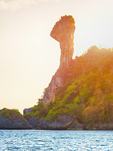 Rock formation resembling a chicken head on Chicken Island, Krabi, Thailand.
