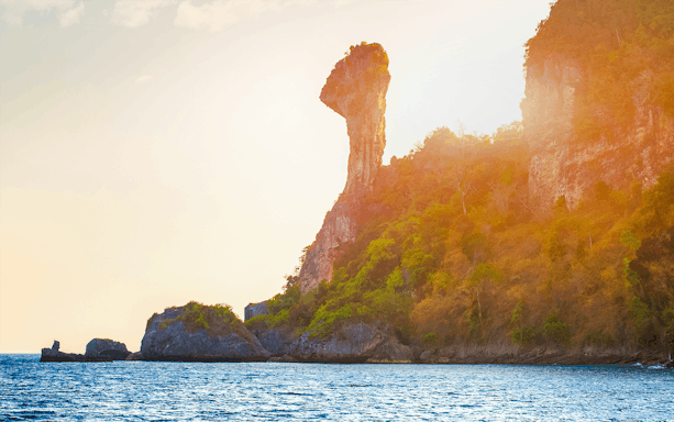 Rock formation resembling a chicken head on Chicken Island, Krabi, Thailand.