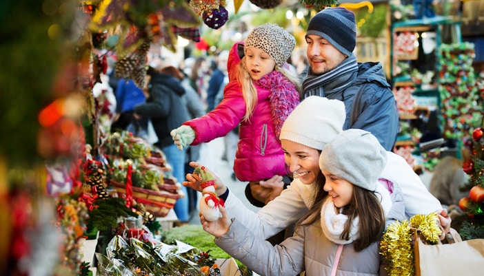 barcelona Christmas market with festive stalls and decorations