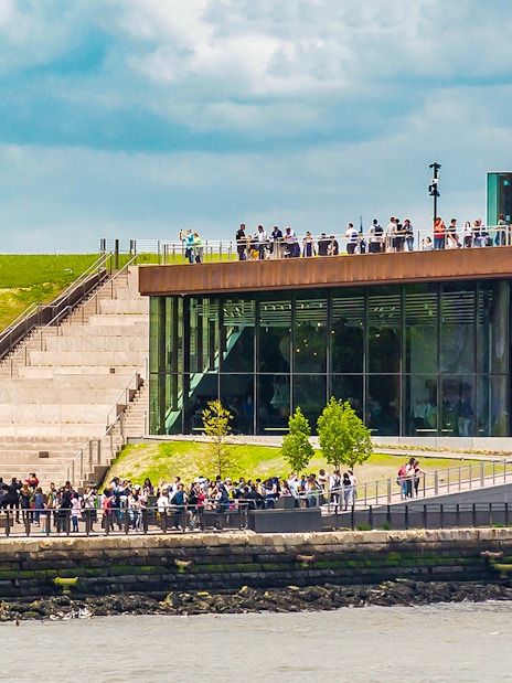 Visitors at the Statue of Liberty Museum on Liberty Island, New York.
