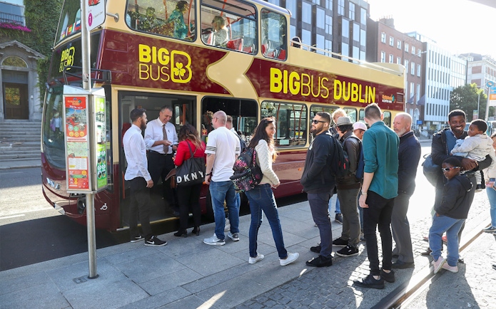 Passengers boarding a Big Bus tour in Dublin.