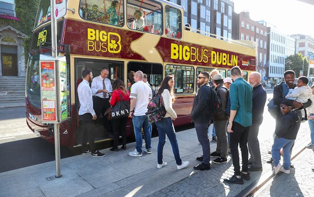 Passengers boarding a Big Bus tour in Dublin.