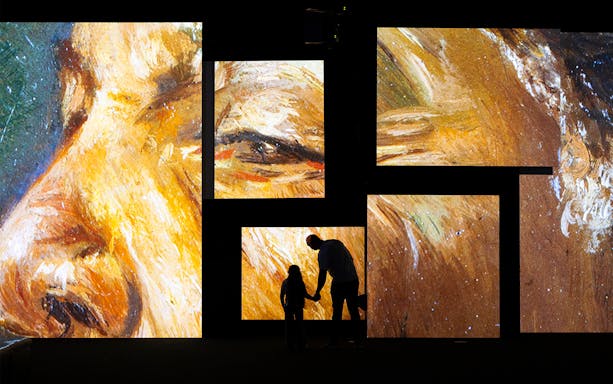 Frameless National Portrait Gallery exhibit with large digital art displays.