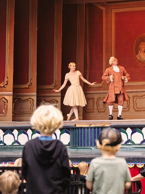 Pantomime performers on stage at Tivoli Gardens, Copenhagen.