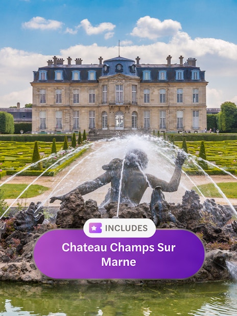 Chateau Champs Sur Marne with fountain and gardens, Paris Museum pass.