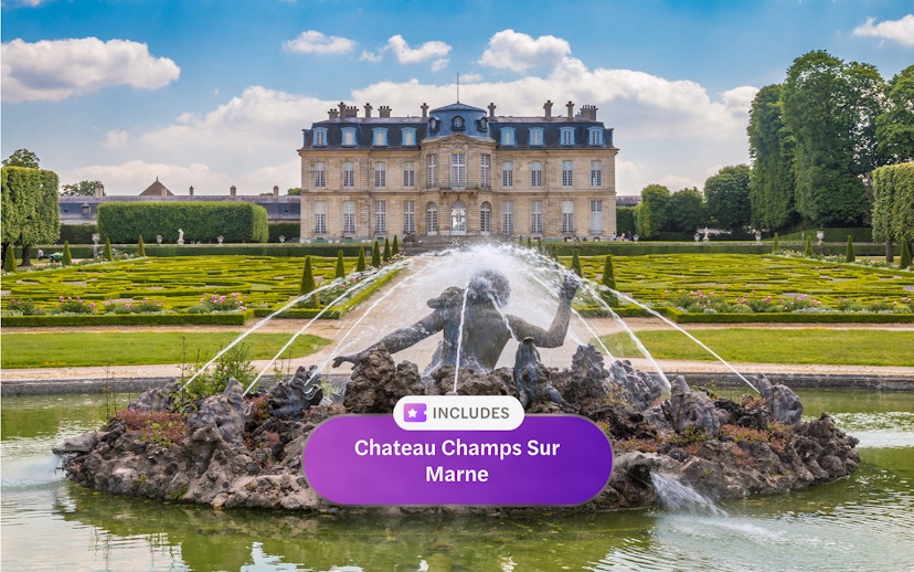 Chateau Champs Sur Marne with fountain and gardens, Paris Museum pass.