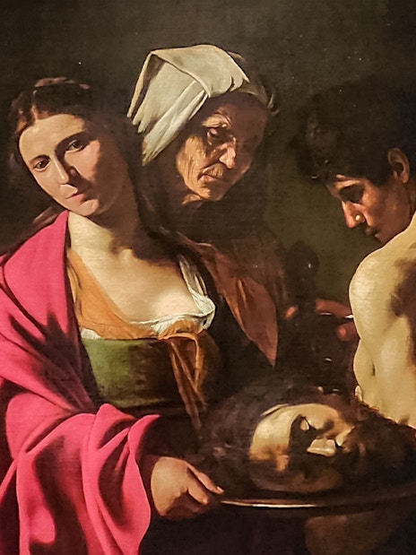 Caravaggio painting of Salome with John the Baptist's head, featured in Gallery of Royal Collections tour.