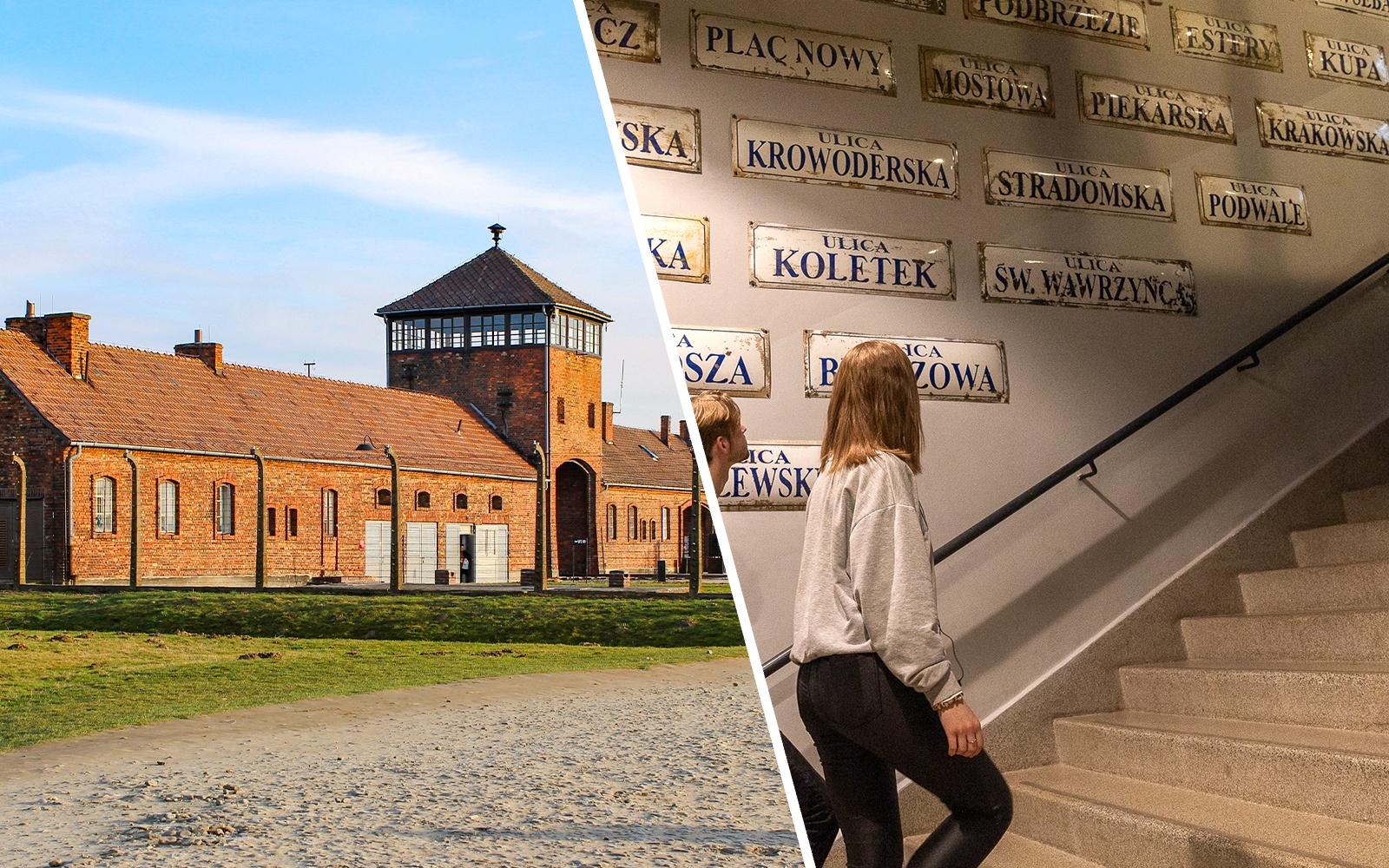 Guided tour at Oskar Schindler's Factory, Krakow, featuring historical exhibits and architecture.