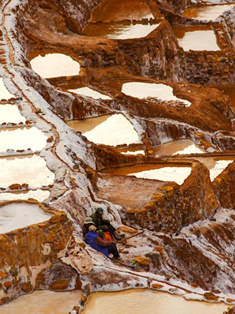 Terraced salt ponds at Maras Salt Mines in the Sacred Valley, near Cusco, Peru.