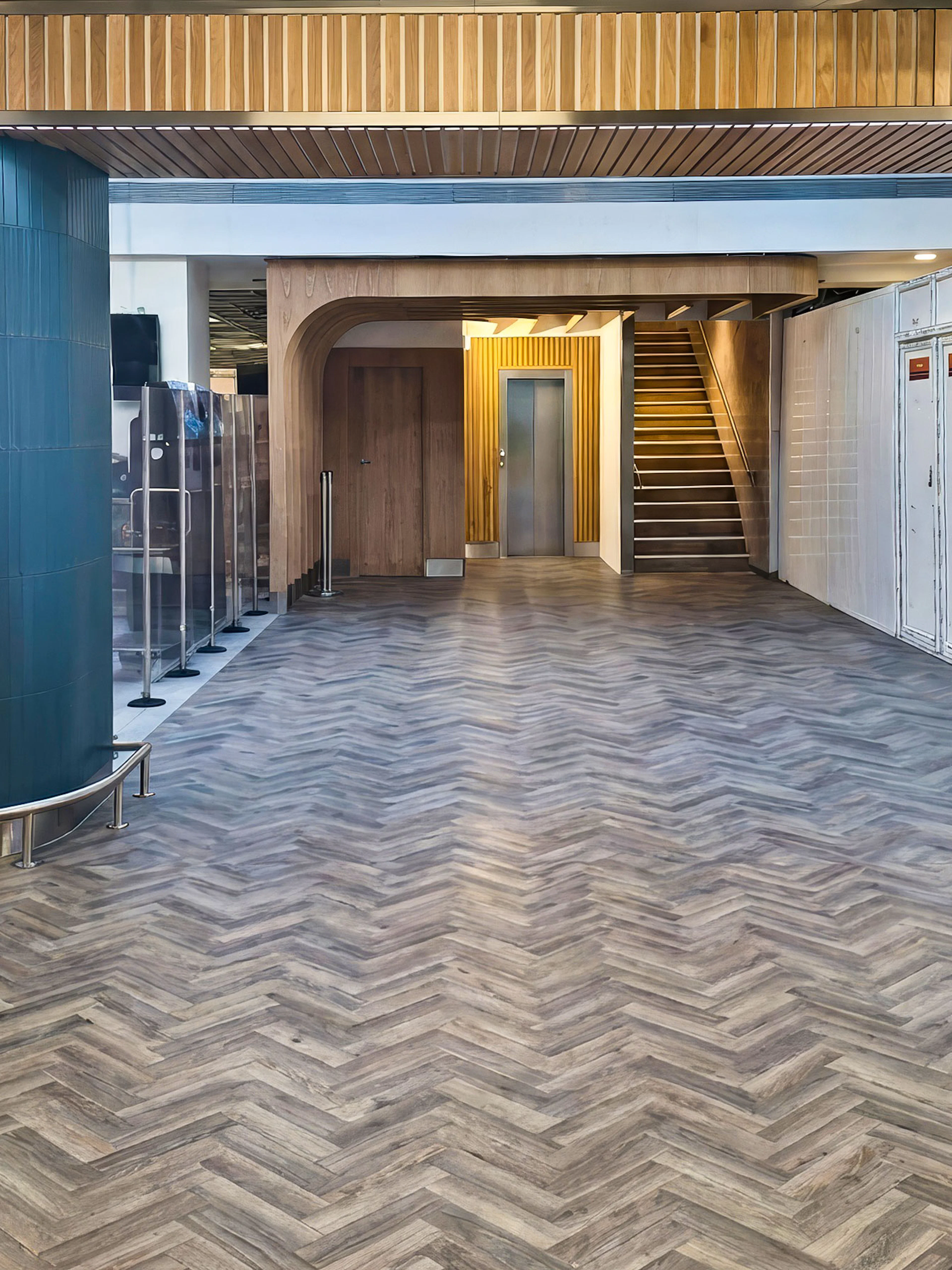 Phoenix Lounge entrance at Dublin Airport Terminal 1 with modern wood design.