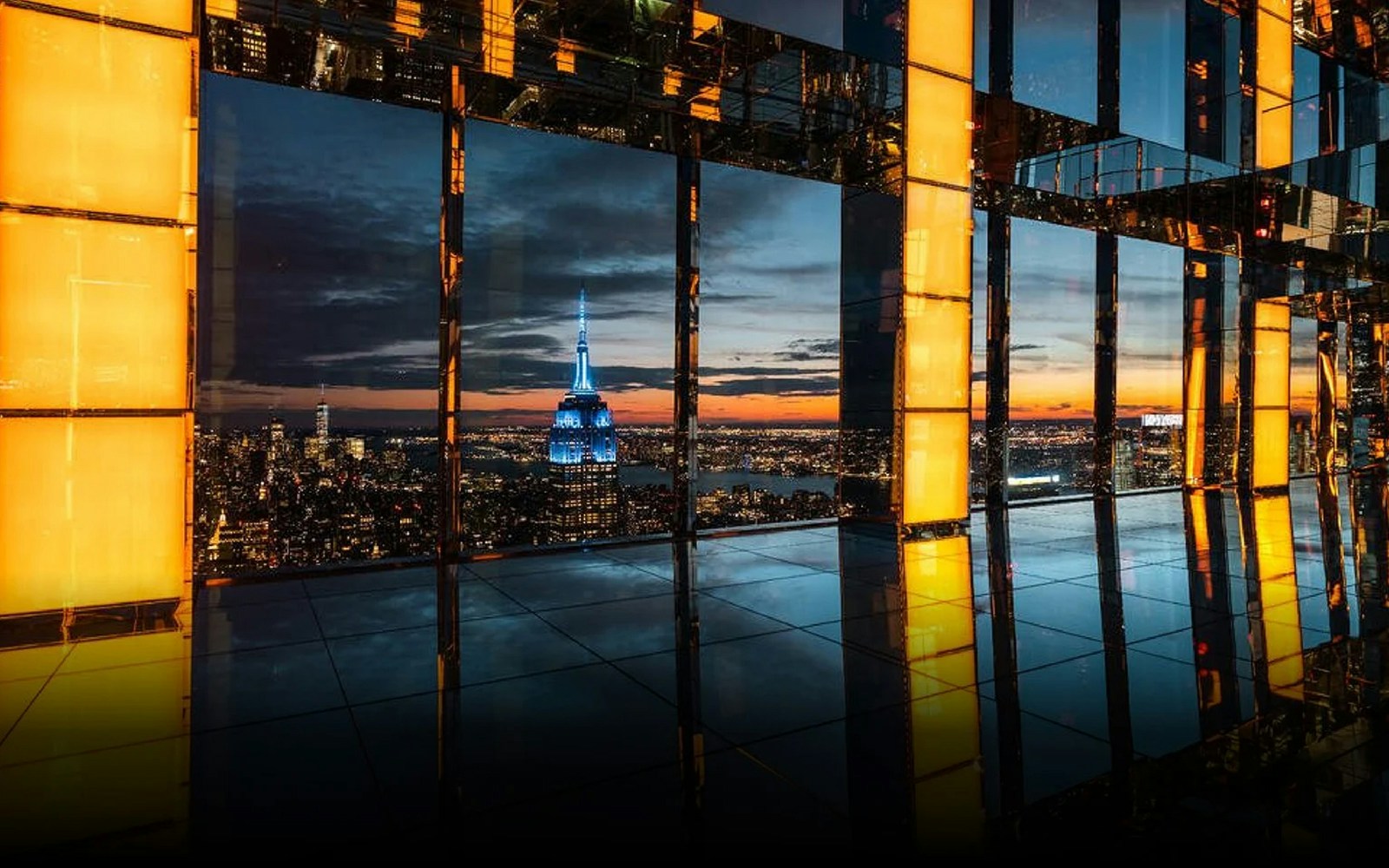 Observation deck view of New York City skyline from SUMMIT One Vanderbilt.
