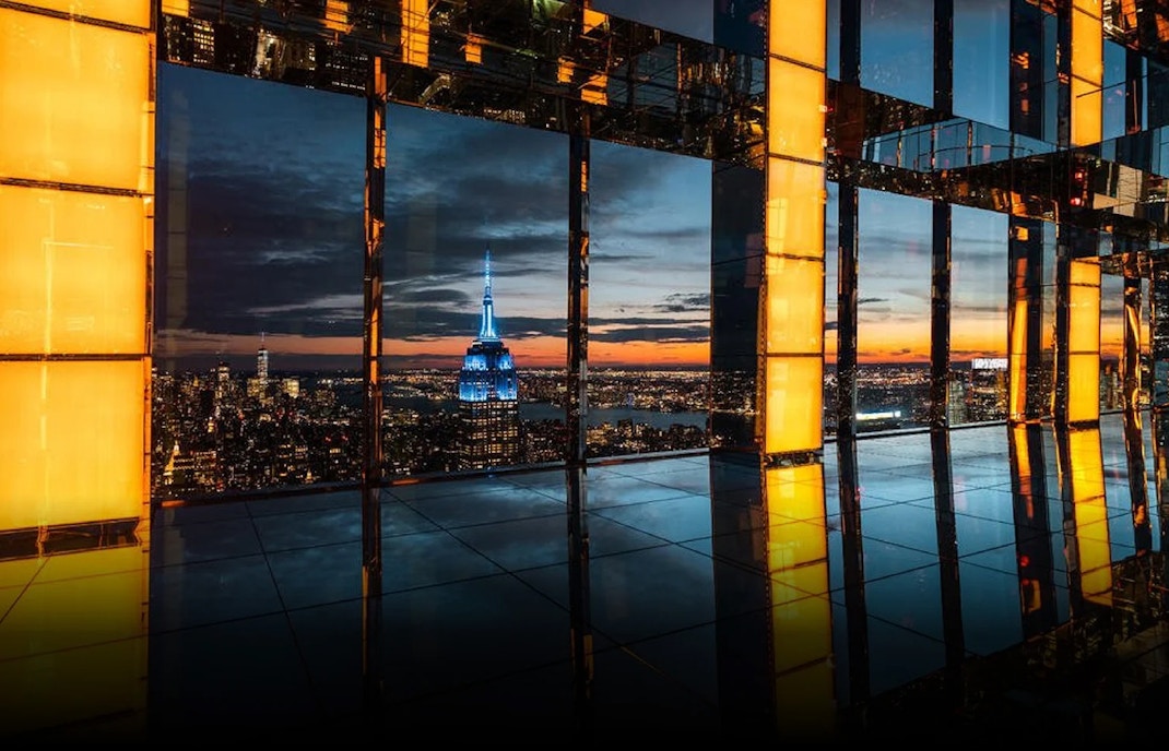 Observation deck view of New York City skyline from SUMMIT One Vanderbilt.