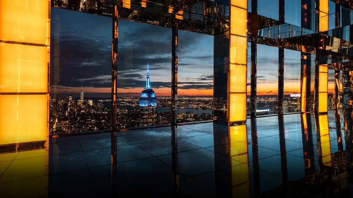 Observation deck view of New York City skyline from SUMMIT One Vanderbilt.