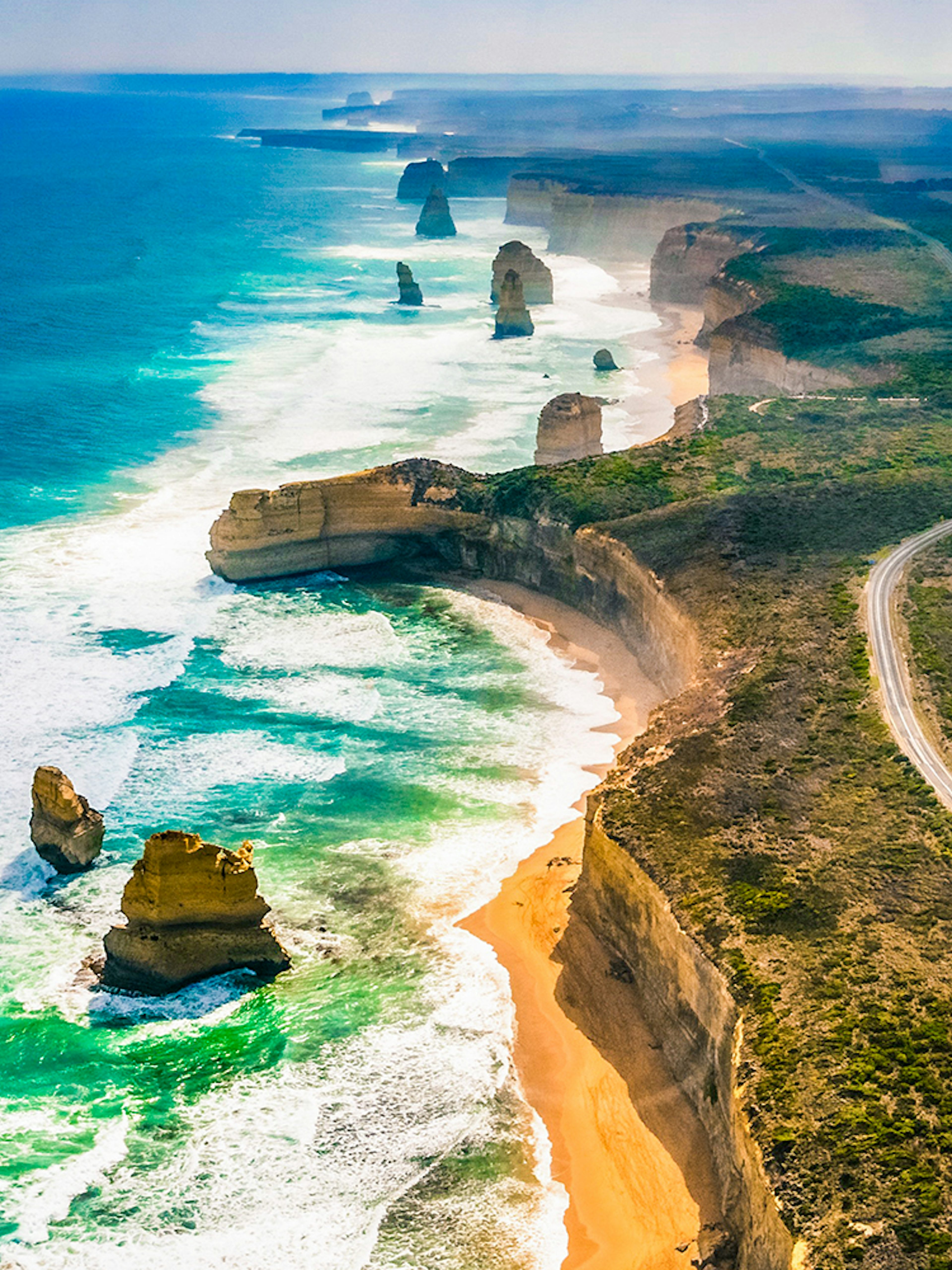 Aerial view of the Twelve Apostles along the Great Ocean Road, Australia.