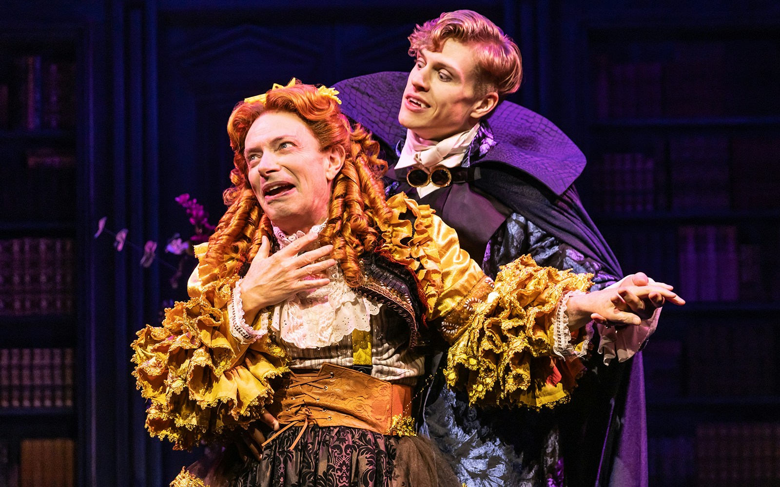 Actors in period costumes performing in "Dracula, A Comedy of Terrors" stage play.