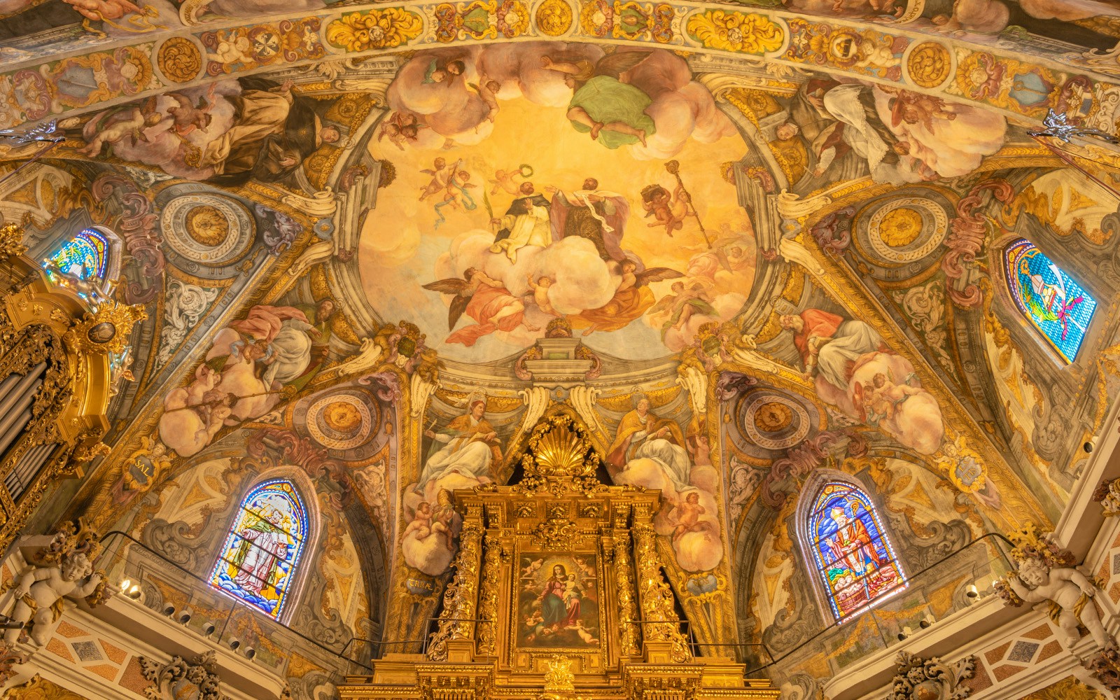 San Nicolas Church Valencia interior with Baroque ceiling frescoes by Antonio Palomino.