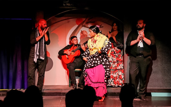 Flamenco performers on stage at El Duende by Tablao Cordobes, Barcelona.