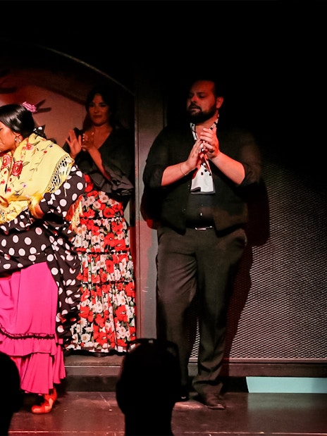 Flamenco performers on stage at El Duende by Tablao Cordobes, Barcelona.