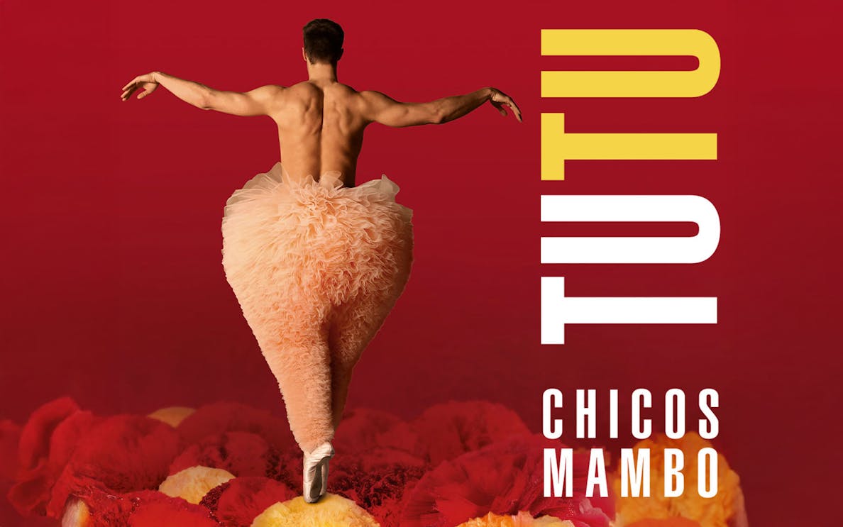 Ballet dancer in tutu on Chicos Mambo Tutu West End show poster.