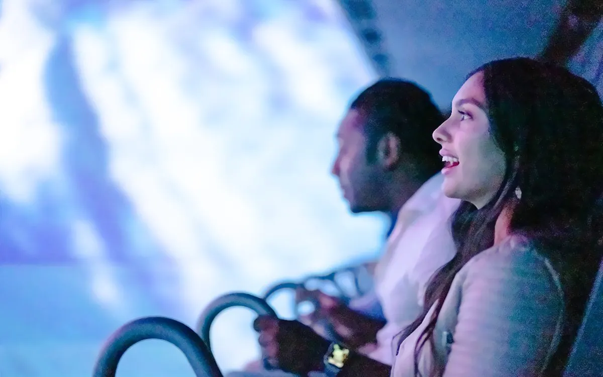 Guests experiencing Flyover Iceland immersive theatre ride.