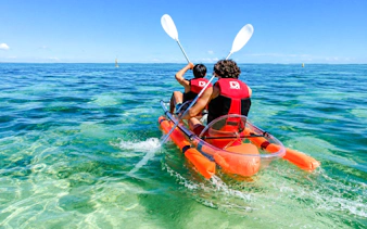 Transparent kayak on clear waters in Flic en Flac, Mauritius.