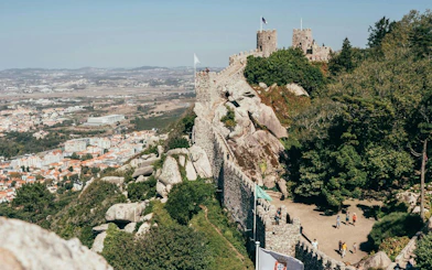 Moorish Castle walls overlooking Sintra town, part of Sintra Private Tour with Pena Palace tickets.