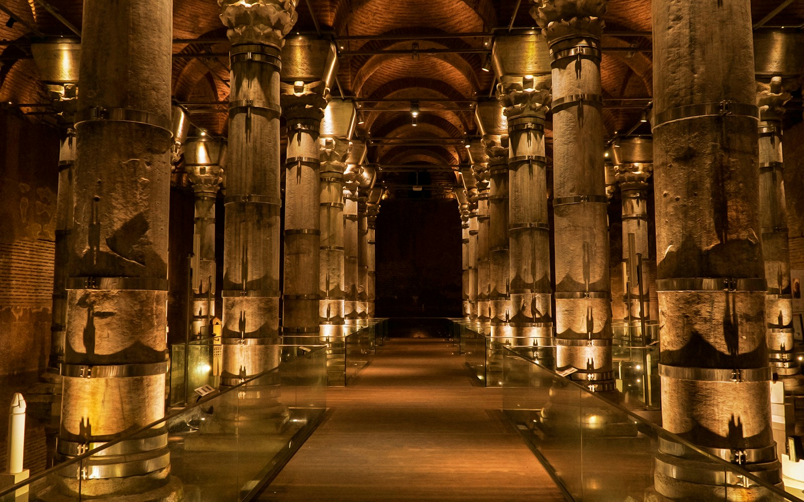 Theodosius Cistern interior with Marmara marble columns in Istanbul.