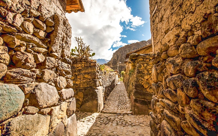 street within Ollantaytambo, a town and Inca archaeological site in Peru's Sacred Valley