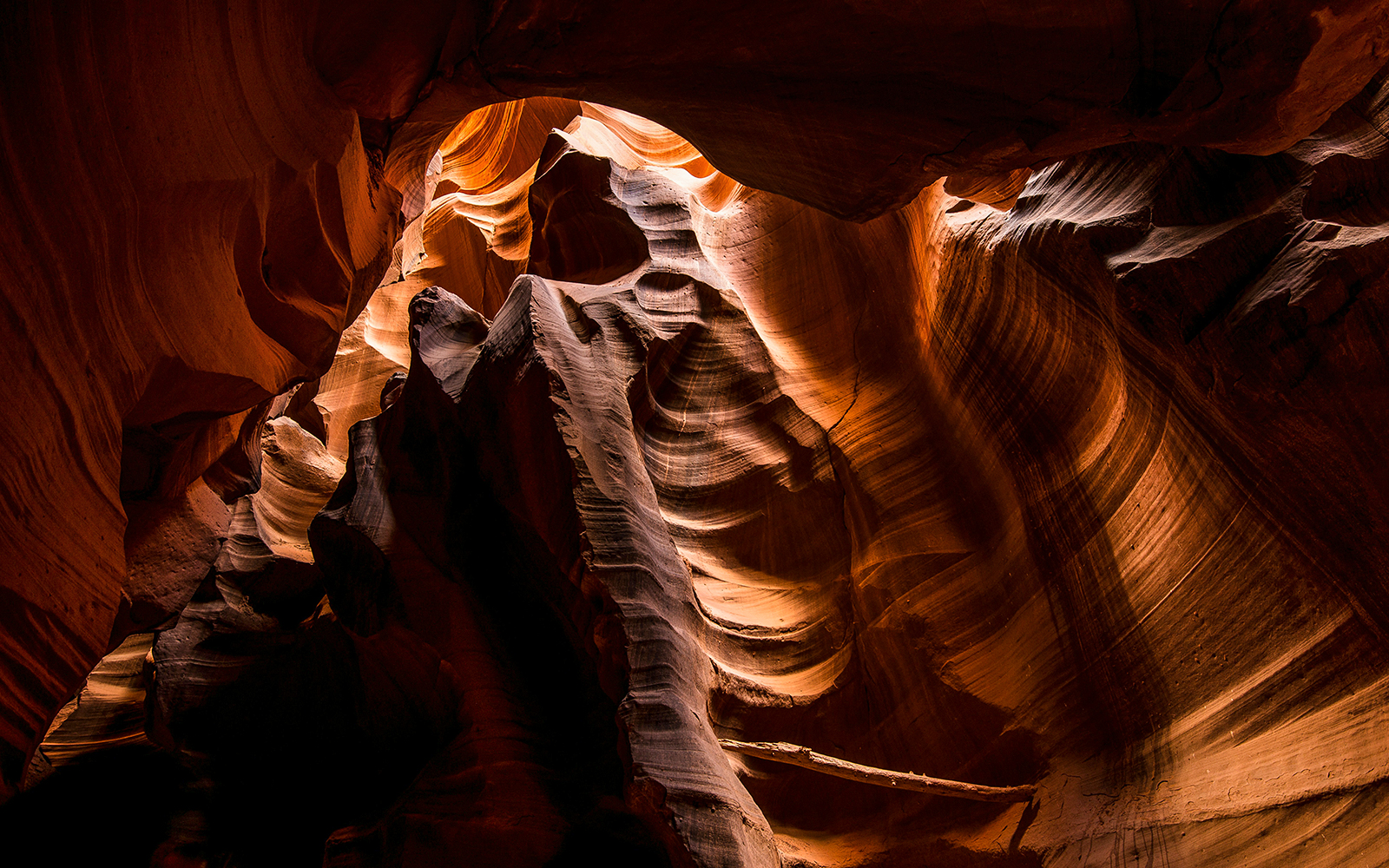 Upper Antelope Canyon sandstone formations with light beams, Arizona.