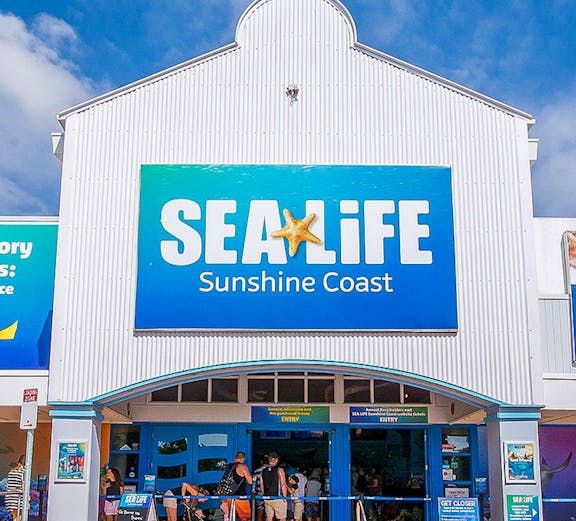 SEA LIFE Sunshine Coast entrance with visitors entering the aquarium.