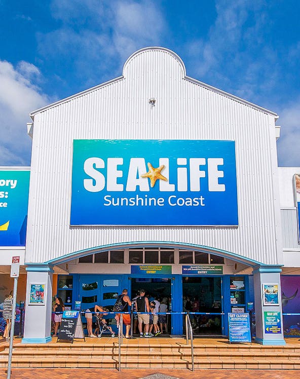 SEA LIFE Sunshine Coast entrance with visitors entering the aquarium.